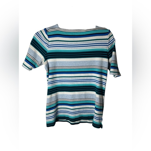 Croft & Barrow Women’s Striped Short Sleeve Top Boat Neck Blue Green Size Small - Picture 6 of 7